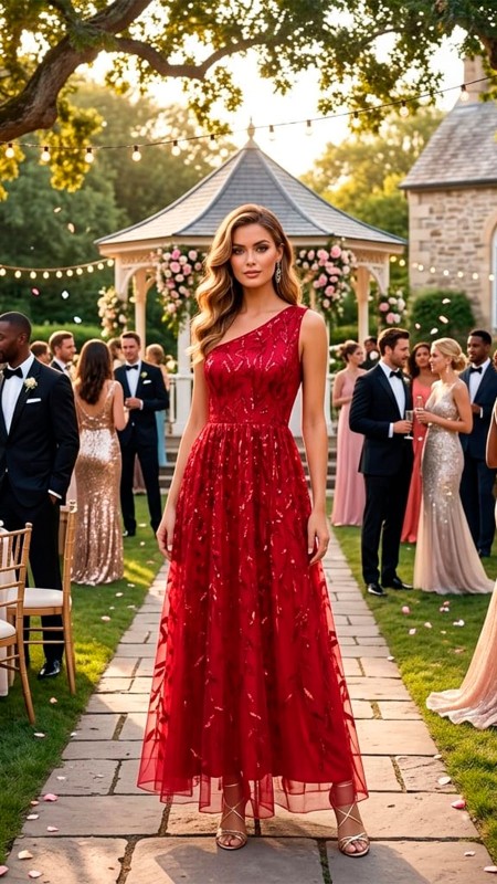 VESTIDO ROJO ASIMETRICO