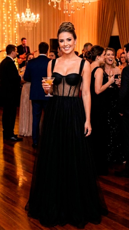 VESTIDO NEGRO CON TULL ENCIMA