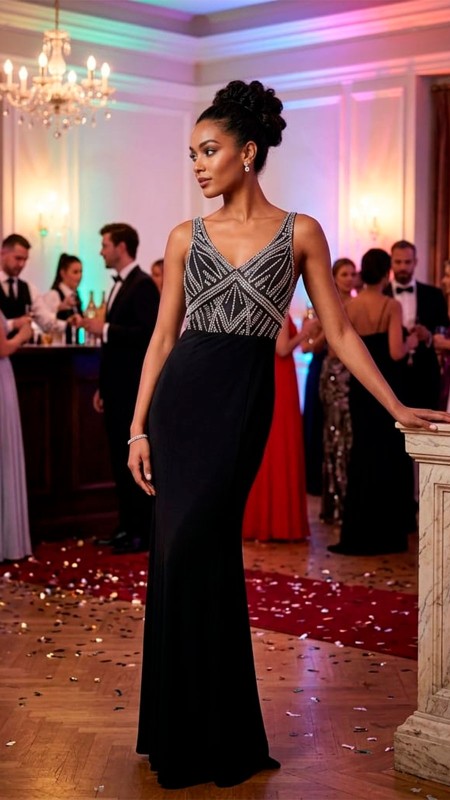 VESTIDO NEGRO CON BRILLO