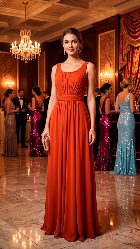 VESTIDO TERRACOTA DE GASA CON PLIEGUES