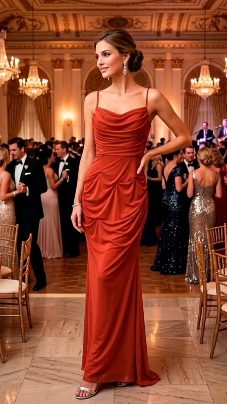 VESTIDO TERRACOTA CON PLIEGUES SEMI LICRA