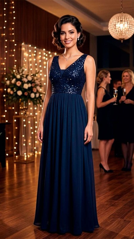 VESTIDO AZUL MARINO CON BRILLOS