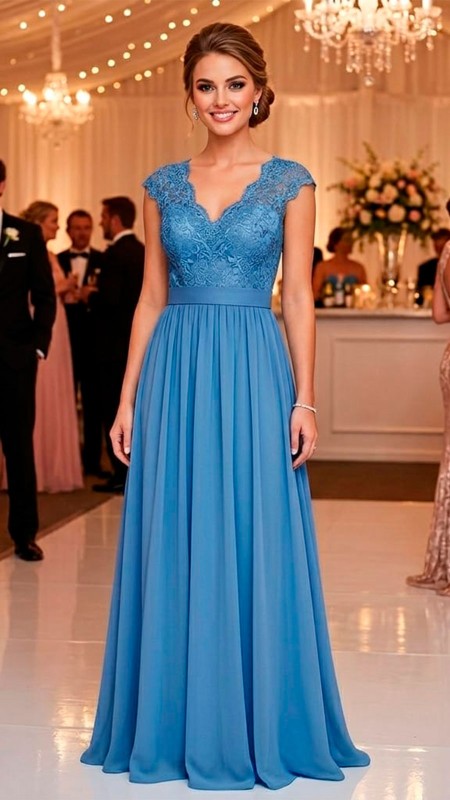 VESTIDO CELESTE LISO DE GASA