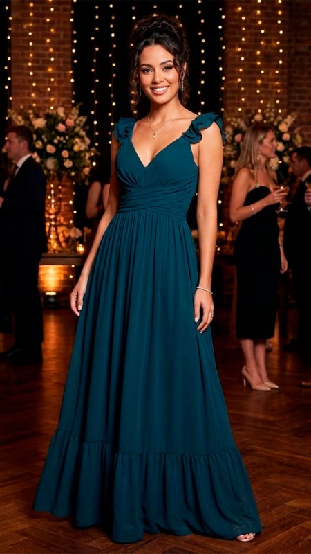 VESTIDO AZUL MARINO CON VOLADOS
