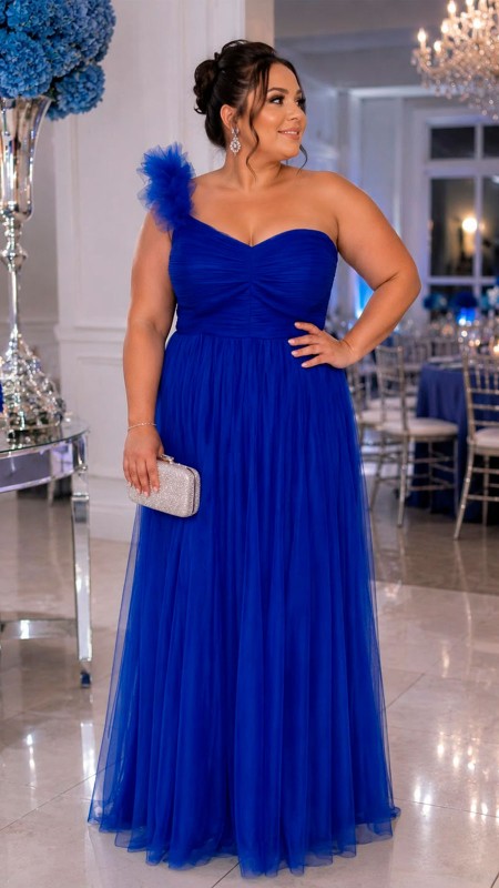 VESTIDO AZUL ELECTRICO CON TULL