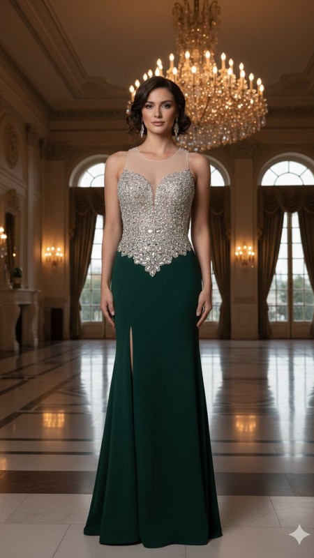 VESTIDO VERDE SIRENA CON PEDRERIA
