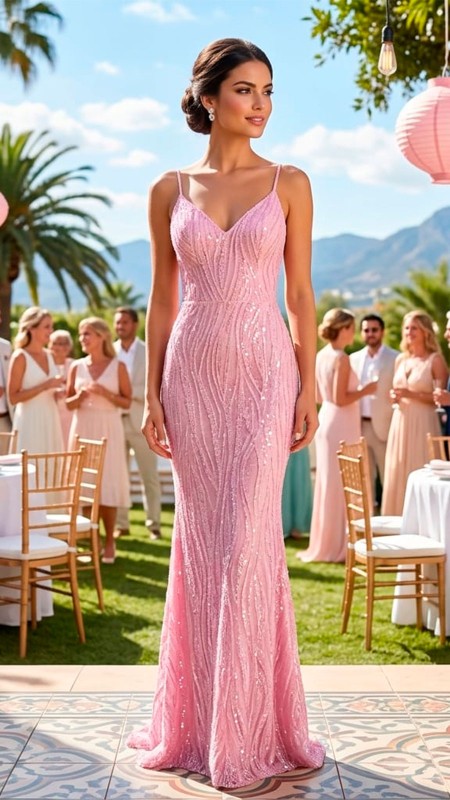 VESTIDO ROSADO BEBE CON LENTEJUELAS AL CUERPO
