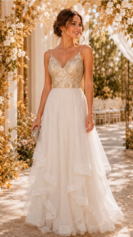 VESTIDO BLANCO DE TIRO CON VOLADOS