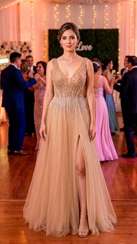 VESTIDO POMPOSO CHAMPANG CON CORSET