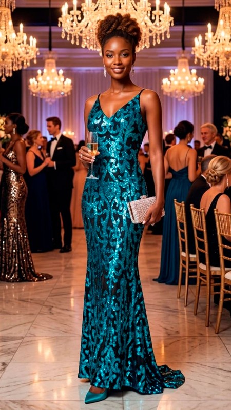 VESTIDO NEGRO CON LENTEJUELAS AZUL