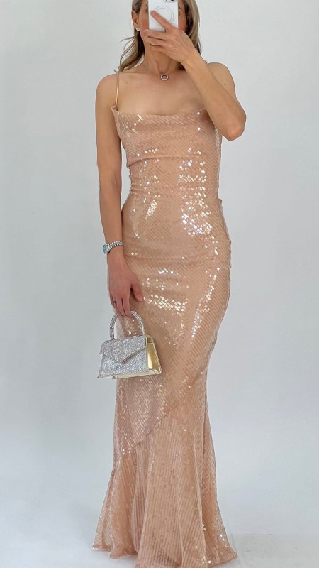 VESTIDO COLOR NUDE CON LENTEJUELAS