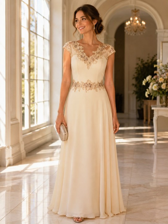 VESTIDO CHAMPANG LISO CORTE A