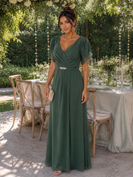 VESTIDO VERDE ESMERALDA CON MANGAS