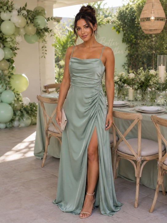 VESTIDO VERDE PISTACHO SATINADO