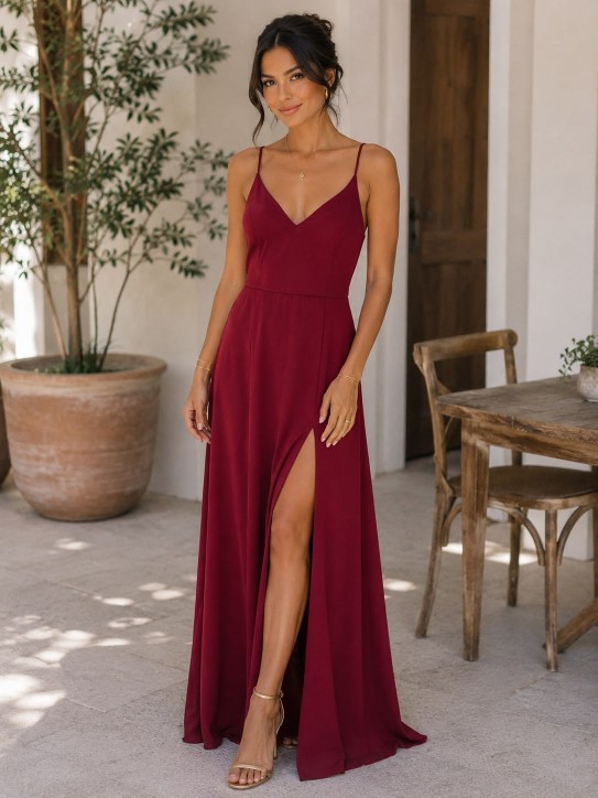 VESTIDO GUINDO DE TIROS CON ABERTURA EN LA PIERNA