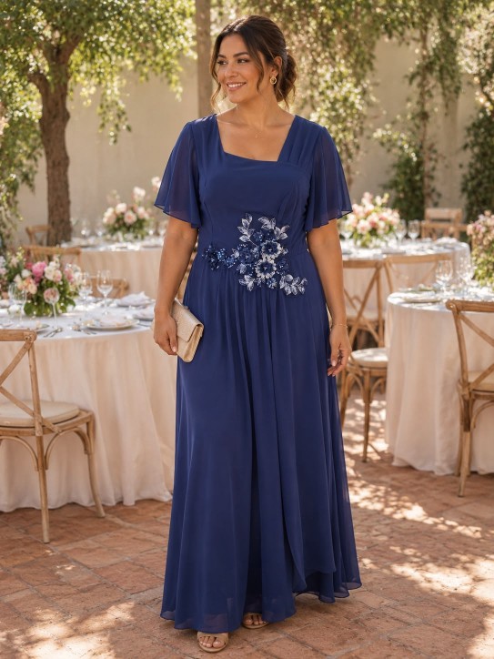 VESTIDO AZUL MARINO CON MANGAS