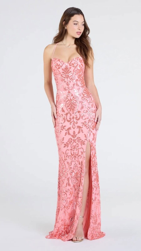 VESTIDO ROSADO SALMON LENTEJUELAS
