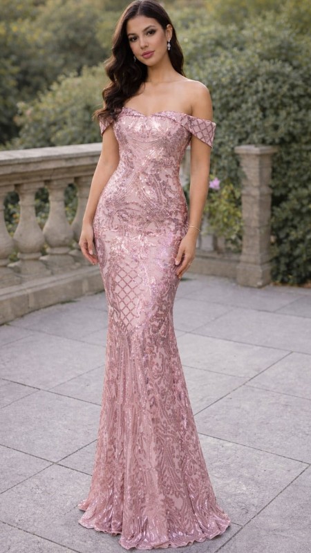 VESTIDO PALO ROSA SIRENA LENTEJUELAS CONSERVADOR