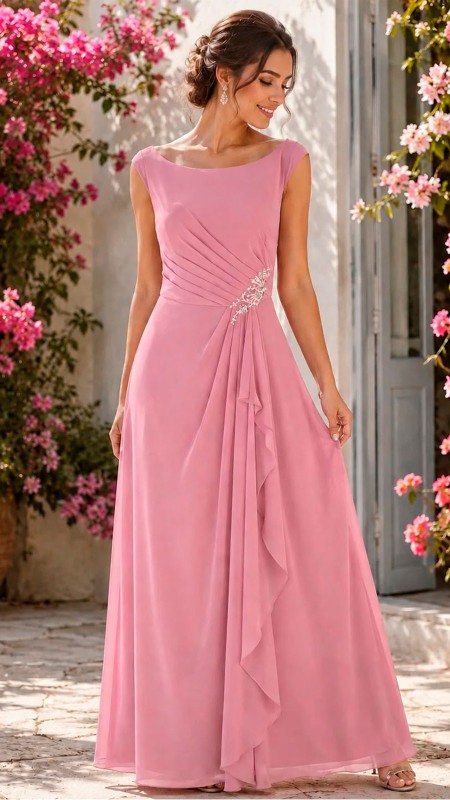 VESTIDO PALO DE ROSA MANGA CERO DE GASA