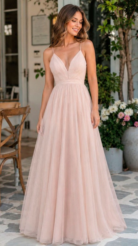 VESTIDO PALO DE ROSA CON TULL