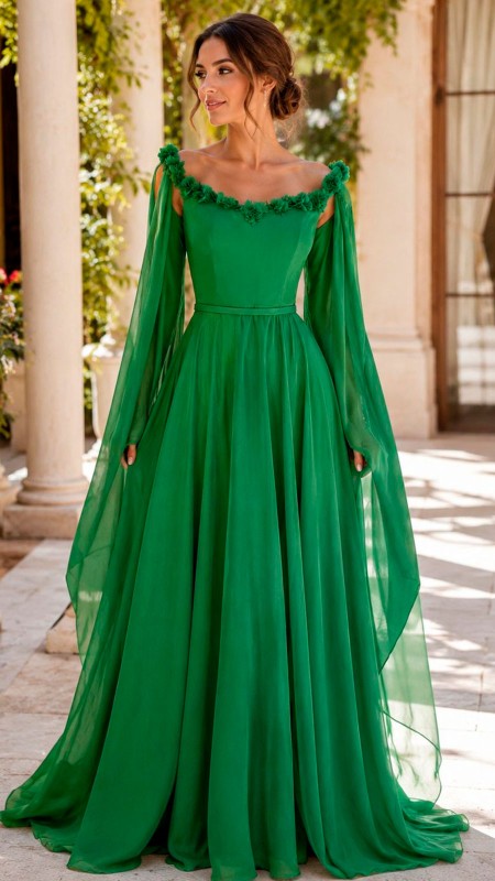 VESTIDO VERDE CLARO CON MANGA LARGA