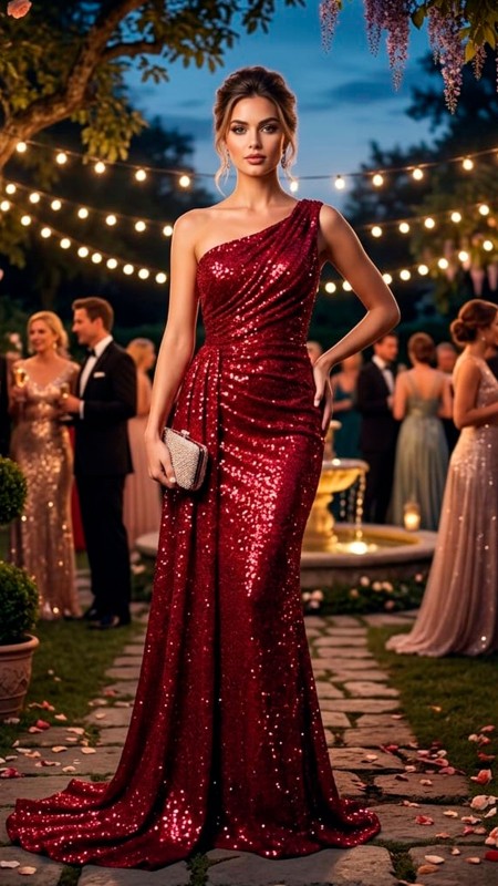 VESTIDO GUINDO CON LENTEJUELAS Y CAPA